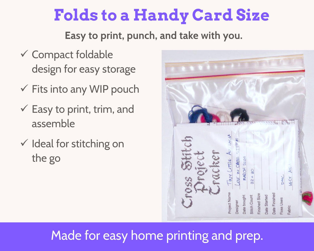Foldable Cross Stitch Project Card with Built-in Floss Drops and Tracker PDF