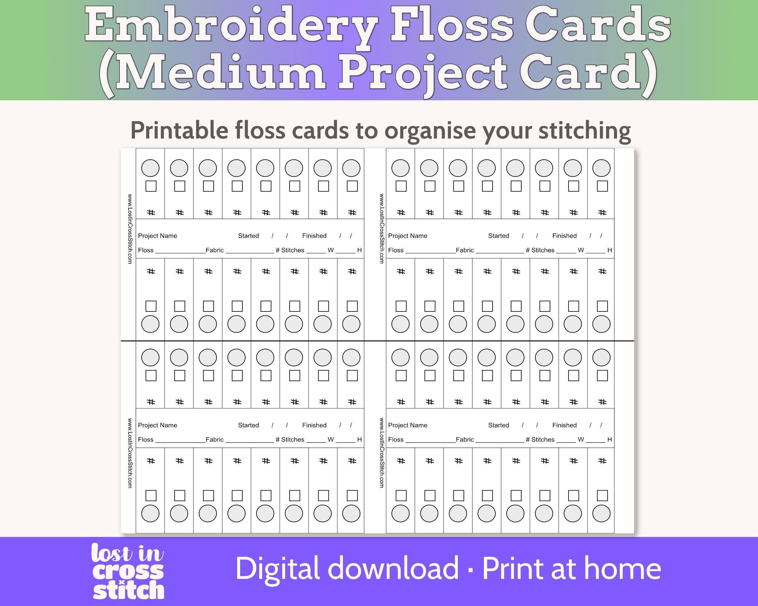 Cross Stitch Project Floss Organisation Cards PDF, Medium (4 per page) Main image