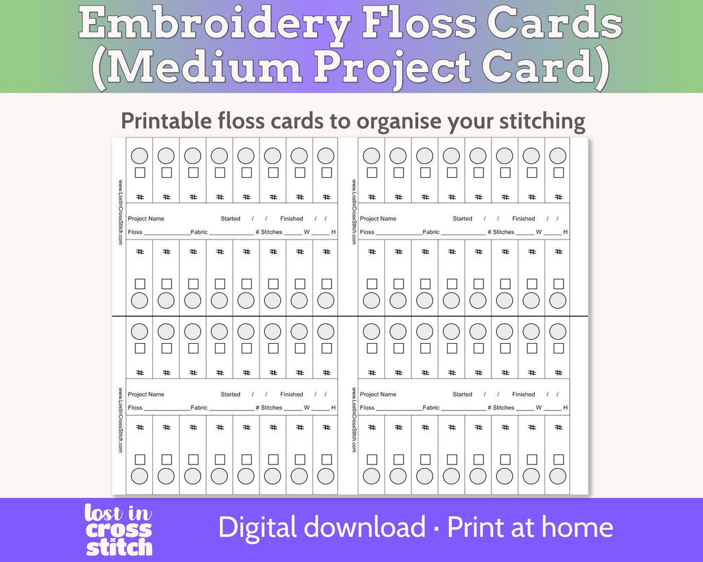 Cross Stitch Project Floss Organisation Cards PDF, Medium (4 per page)
