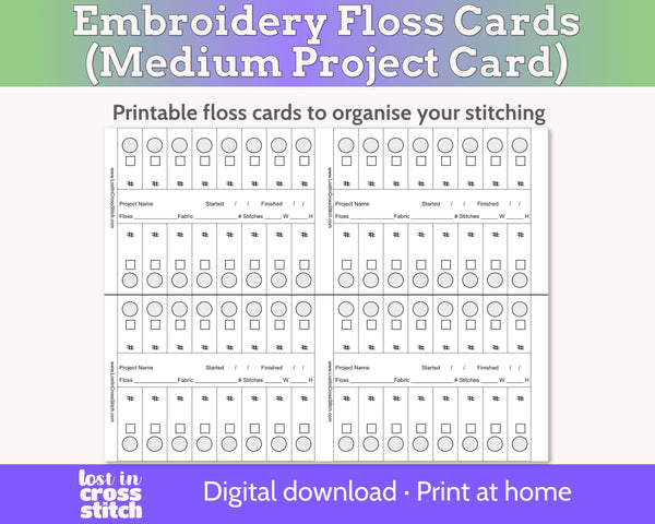 Cross Stitch Project Floss Organisation Cards PDF, Medium (4 per page)