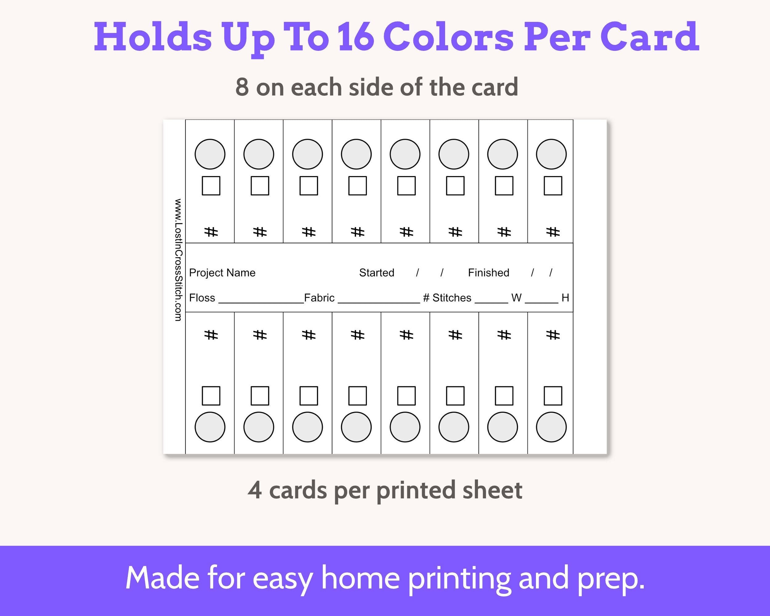 Cross Stitch Project Floss Organisation Cards PDF, Medium (4 per page)