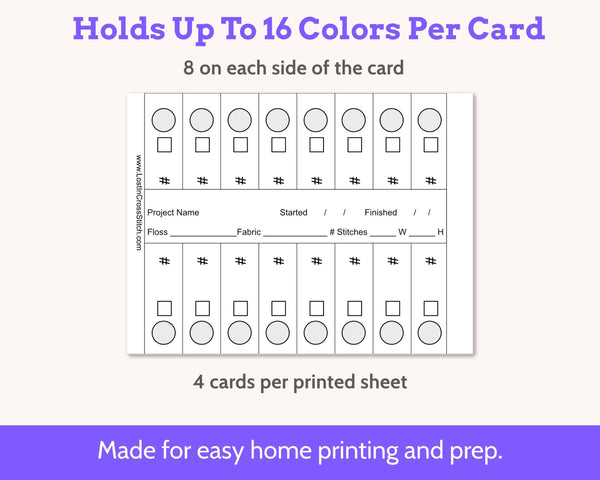 Cross Stitch Project Floss Organisation Cards PDF, Medium (4 per page)