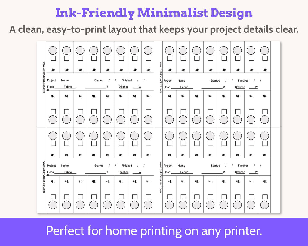 Cross Stitch Project Floss Organisation Cards PDF, Medium (4 per page)