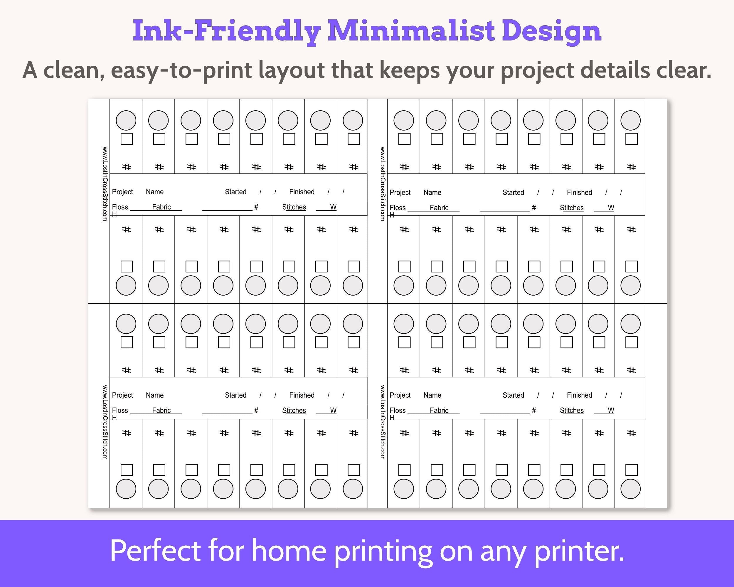 Cross Stitch Project Floss Organisation Cards PDF, Medium (4 per page)