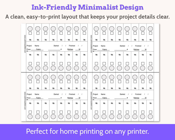 Cross Stitch Project Floss Organisation Cards PDF, Medium (4 per page)