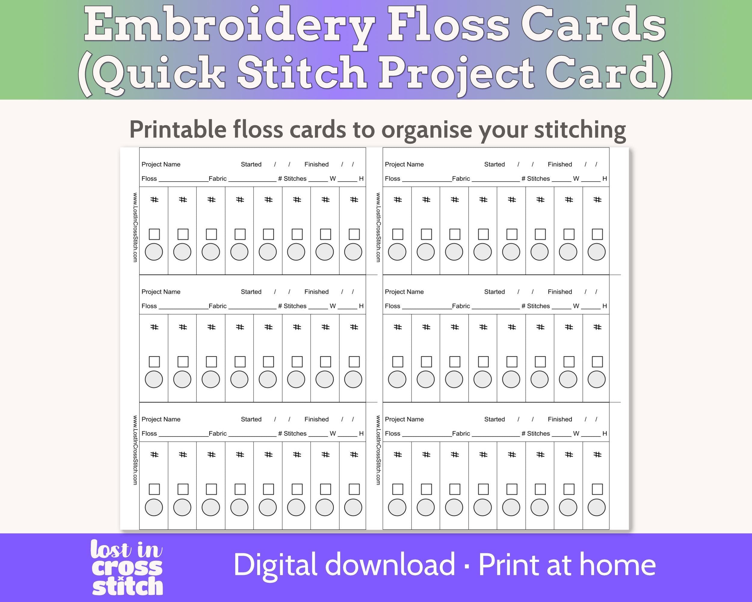 Cross Stitch Project Floss Organisation Cards PDF, Quick Stitch (6 per page) Main image