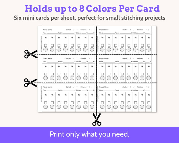 Cross Stitch Project Floss Organisation Cards PDF, Quick Stitch (6 per page)