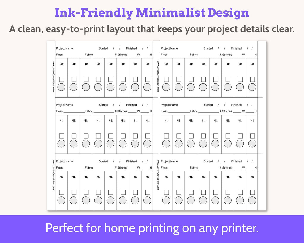 Cross Stitch Project Floss Organisation Cards PDF, Quick Stitch (6 per page)