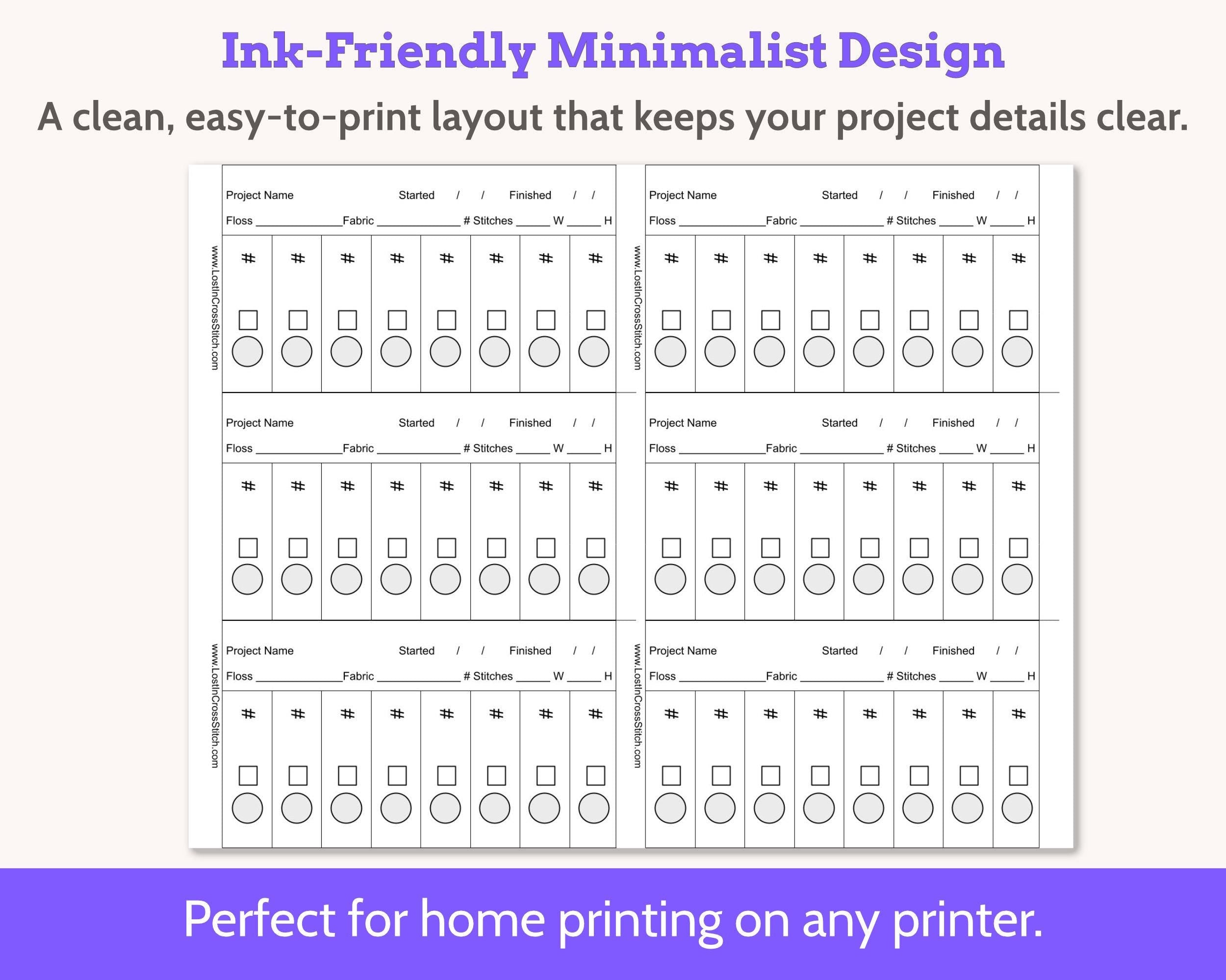 Cross Stitch Project Floss Organisation Cards PDF, Quick Stitch (6 per page)