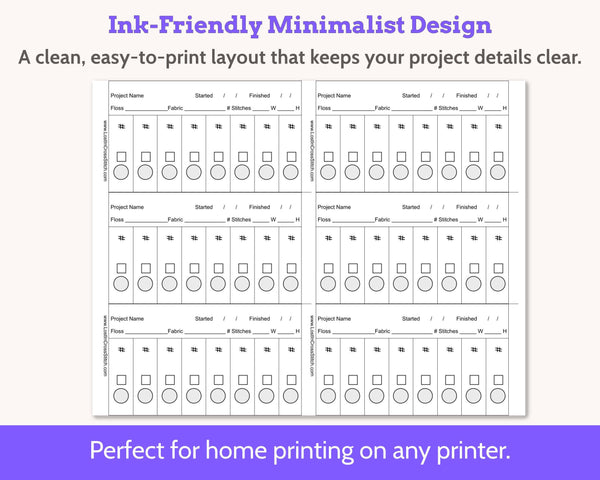 Cross Stitch Project Floss Organisation Cards PDF, Quick Stitch (6 per page)