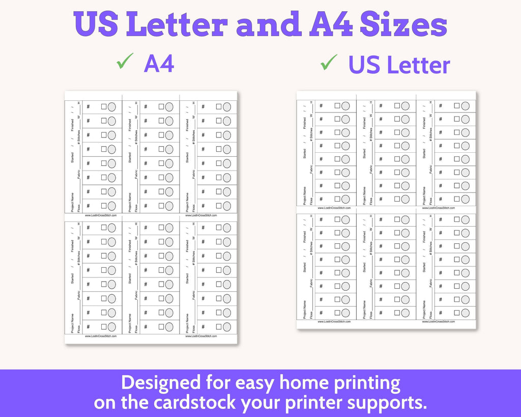 Cross Stitch Project Floss Organisation Cards PDF, Quick Stitch (6 per page)
