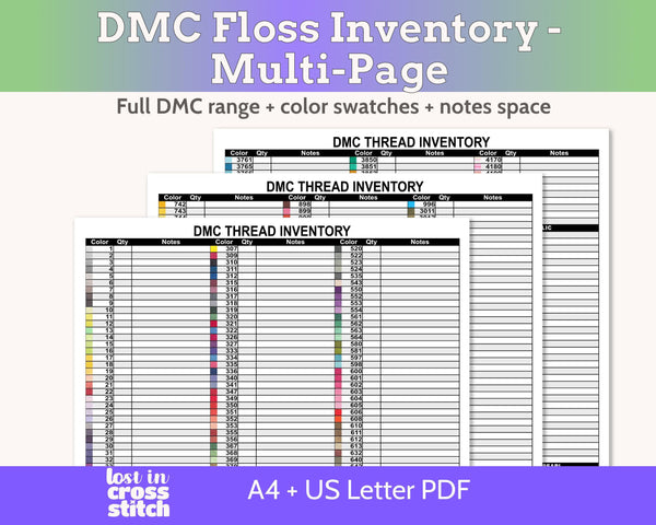DMC Floss Multi-page Inventory Number Order