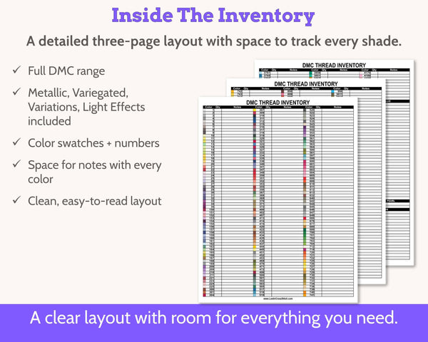 DMC Floss Multi-page Inventory Number Order