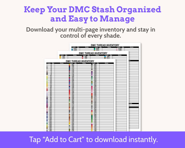 DMC Floss Multi-page Inventory Number Order