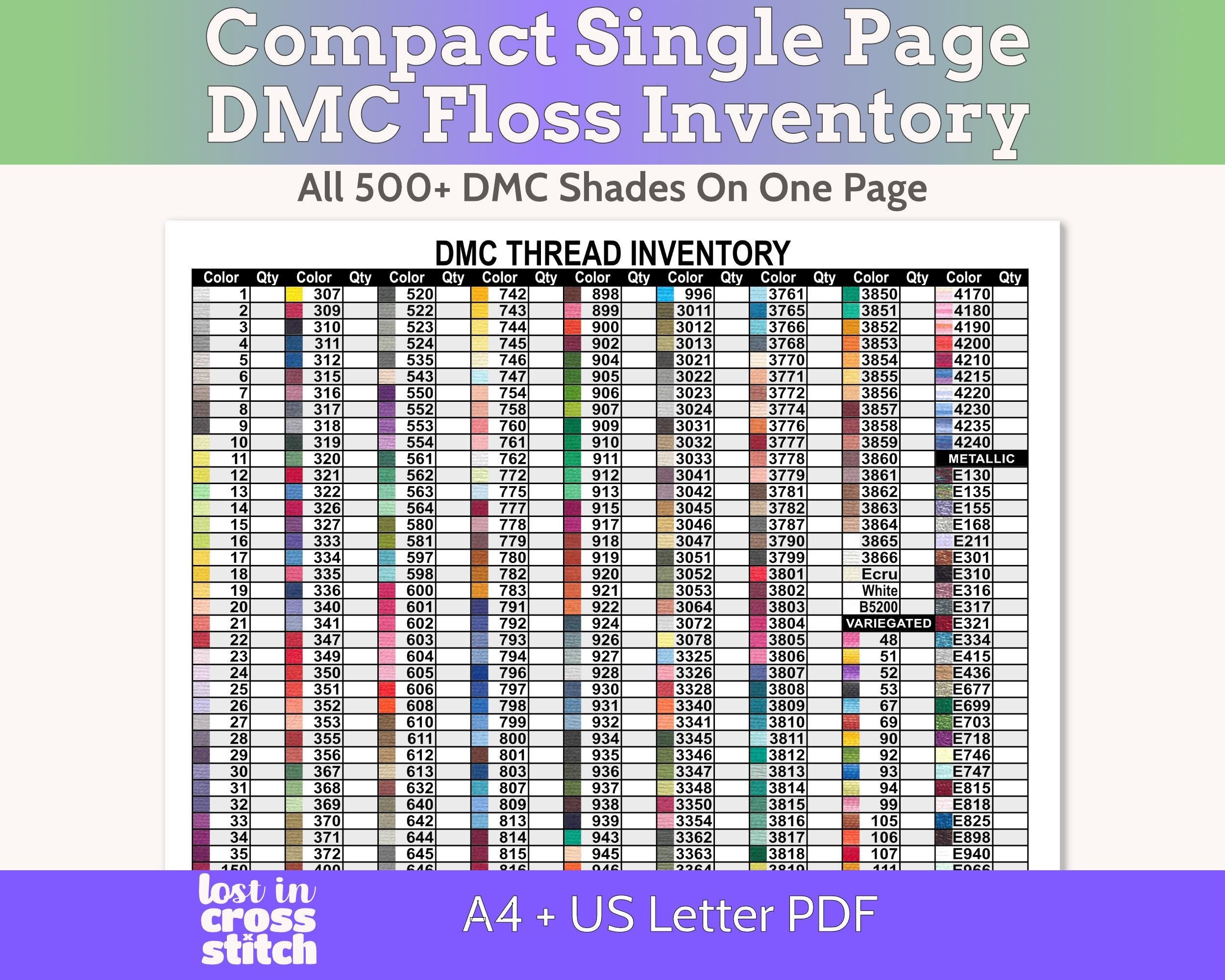 DMC Number Order Floss Inventory PDF, Single Page Main image