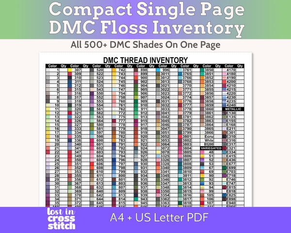 DMC Number Order Floss Inventory PDF, Single Page