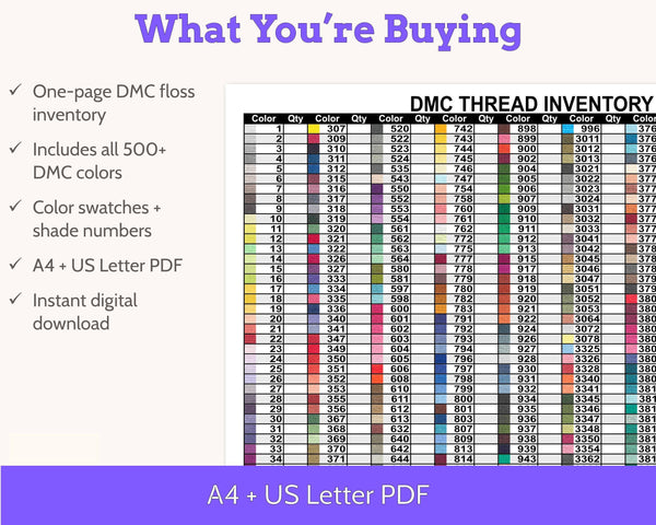 DMC Number Order Floss Inventory PDF, Single Page