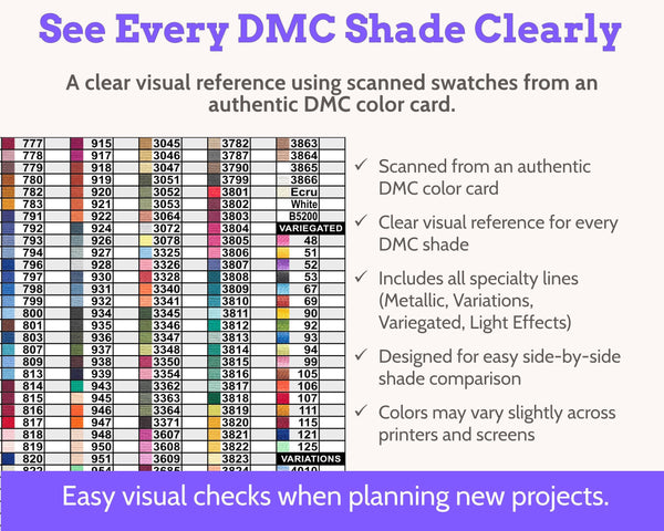 DMC Number Order Floss Inventory PDF, Single Page