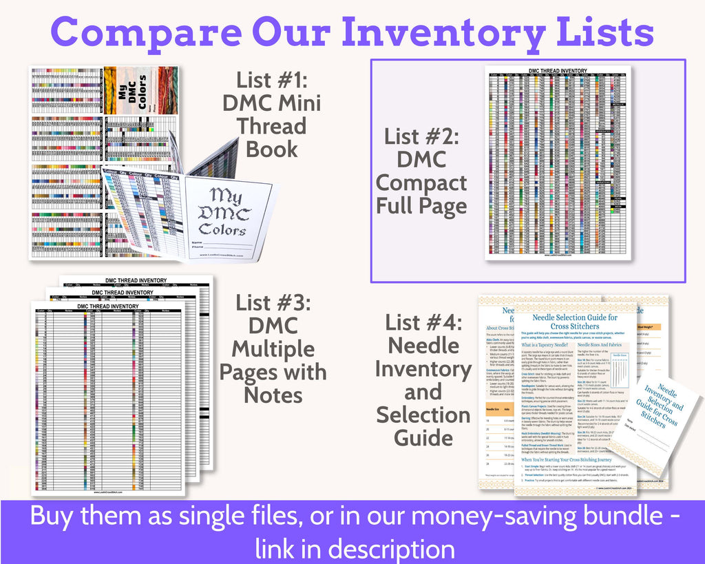 DMC Floss Inventory PDF, Single Page