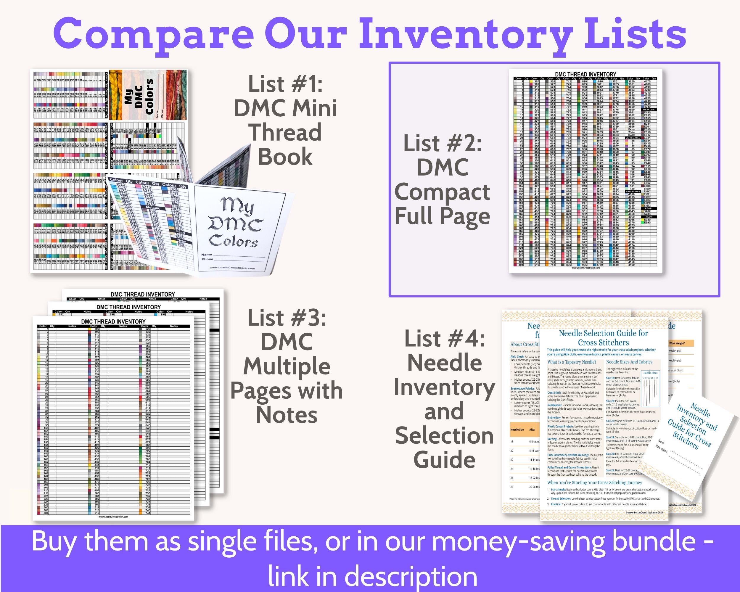 DMC Floss Inventory PDF, Single Page