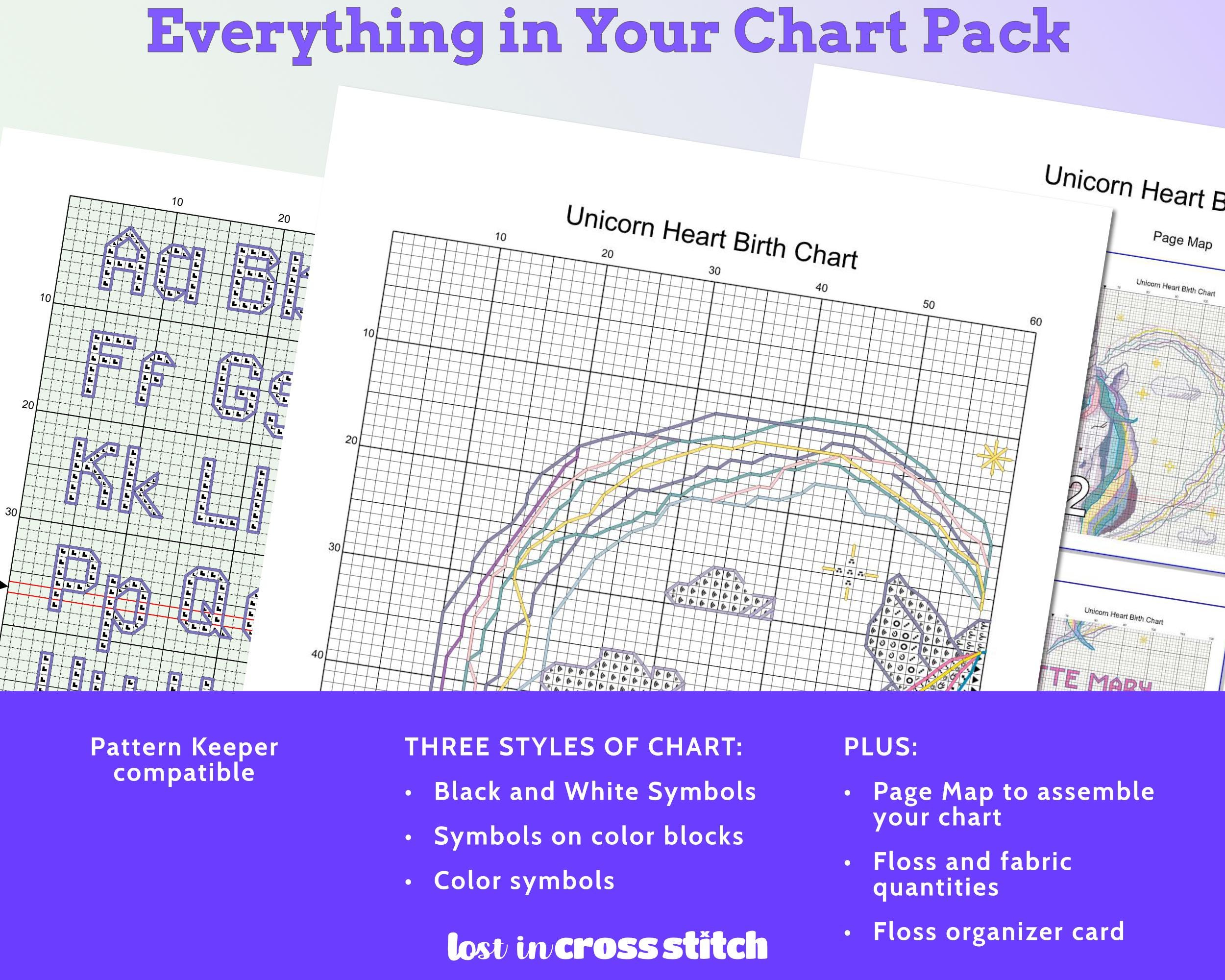 Unicorn Heart Birth Sampler Cross Stitch Pattern PDF (DIY with Alphabet Chart) Secondary image