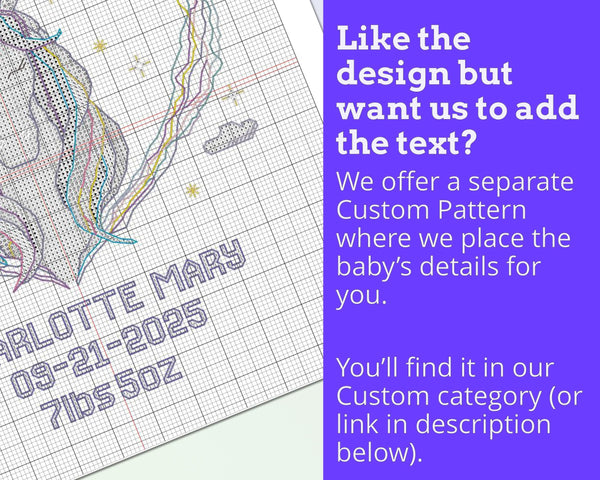 Unicorn Heart Birth Sampler Cross Stitch Pattern PDF (DIY with Alphabet Chart)