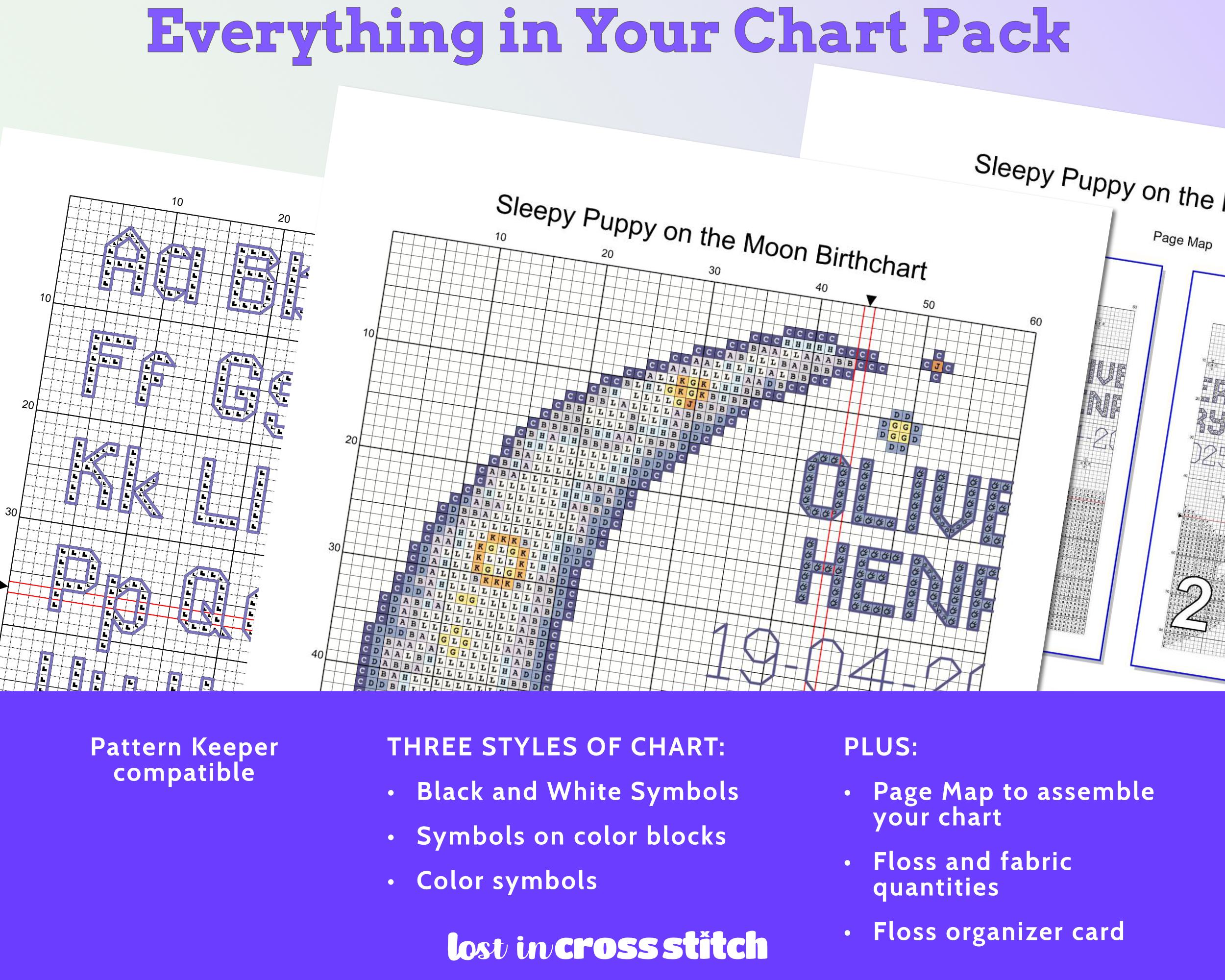 Sleepy Puppy Birth Sampler Cross Stitch Pattern PDF (DIY with Alphabet Charts) Secondary image