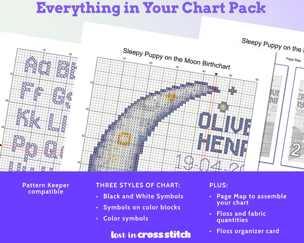 Sleepy Puppy Birth Sampler Cross Stitch Pattern PDF (DIY with Alphabet Charts)