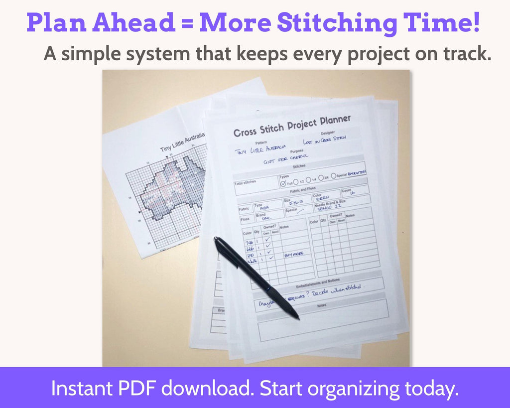 Printable Cross Stitch Project Planner and Tracker Starter Kit PDF