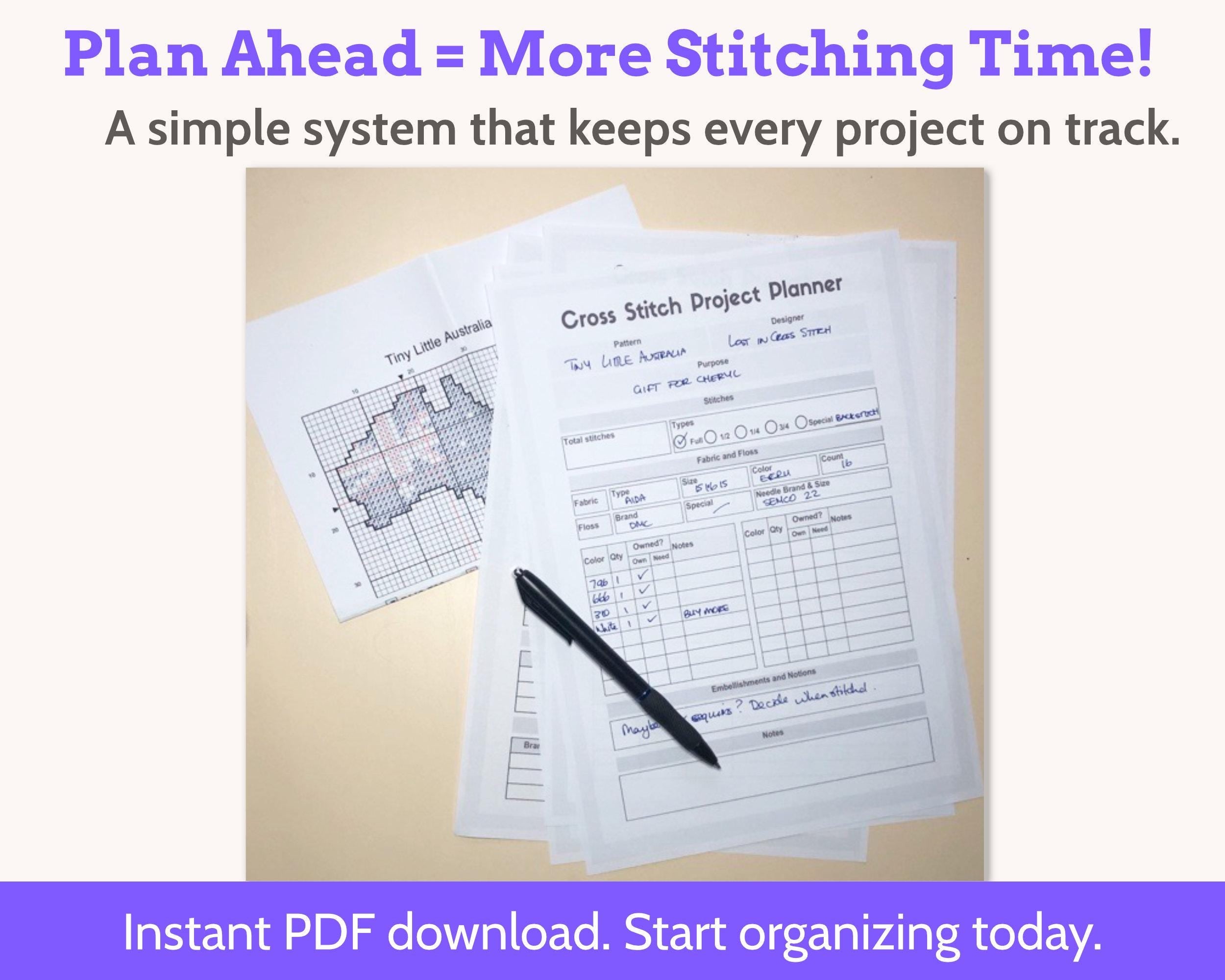 Printable Cross Stitch Project Planner and Tracker Starter Kit PDF