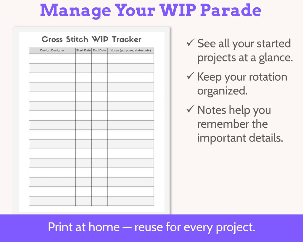 Printable Cross Stitch Project Planner and Tracker Starter Kit PDF