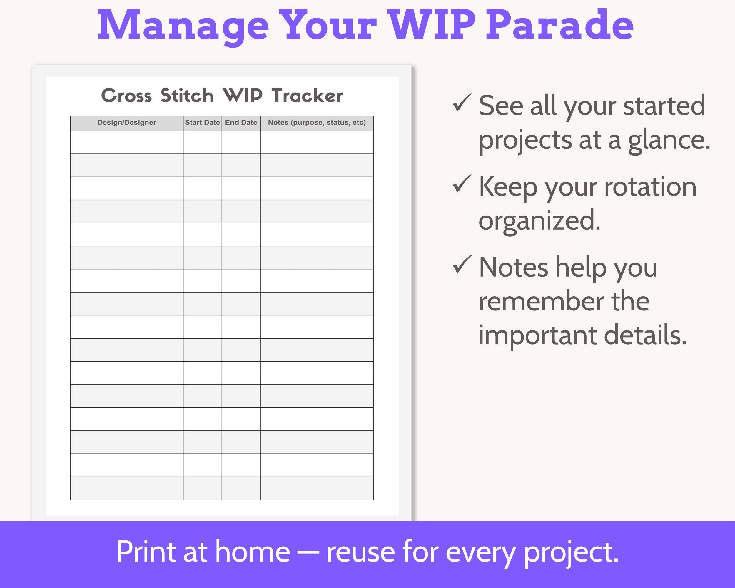 Printable Cross Stitch Project Planner and Tracker Starter Kit PDF