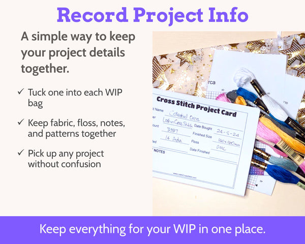 Cross Stitch Embroidery Project Bag Cards Printable PDF