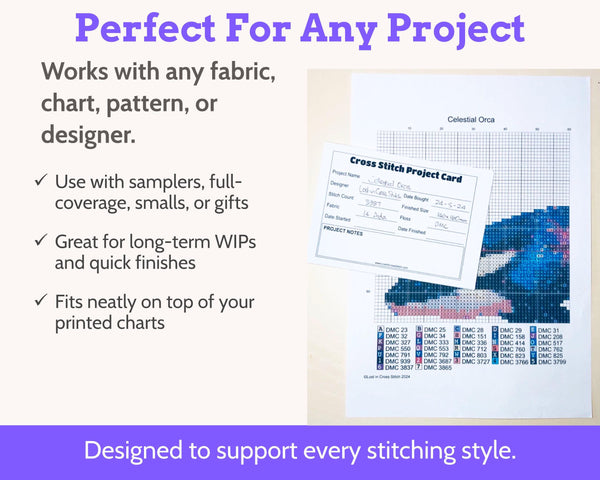 Cross Stitch Embroidery Project Bag Cards Printable PDF