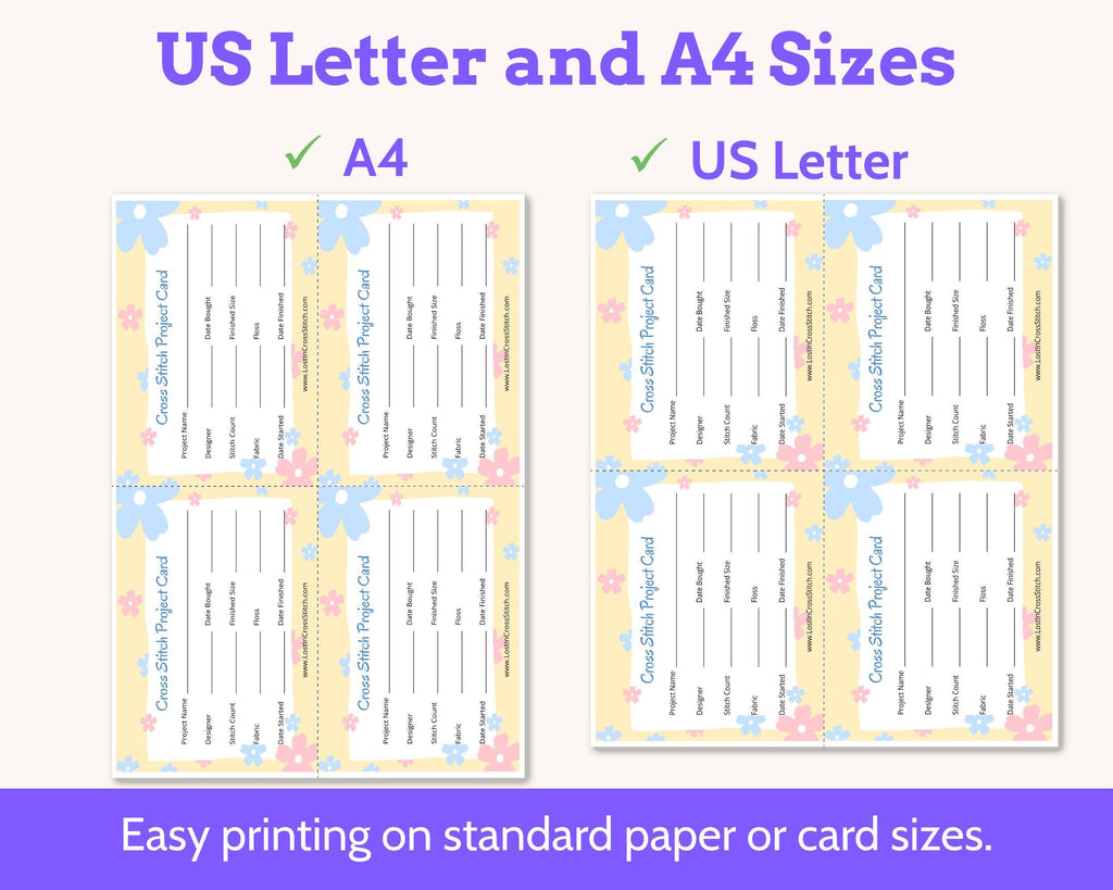 Cross Stitch Embroidery Project Bag Cards Printable PDF