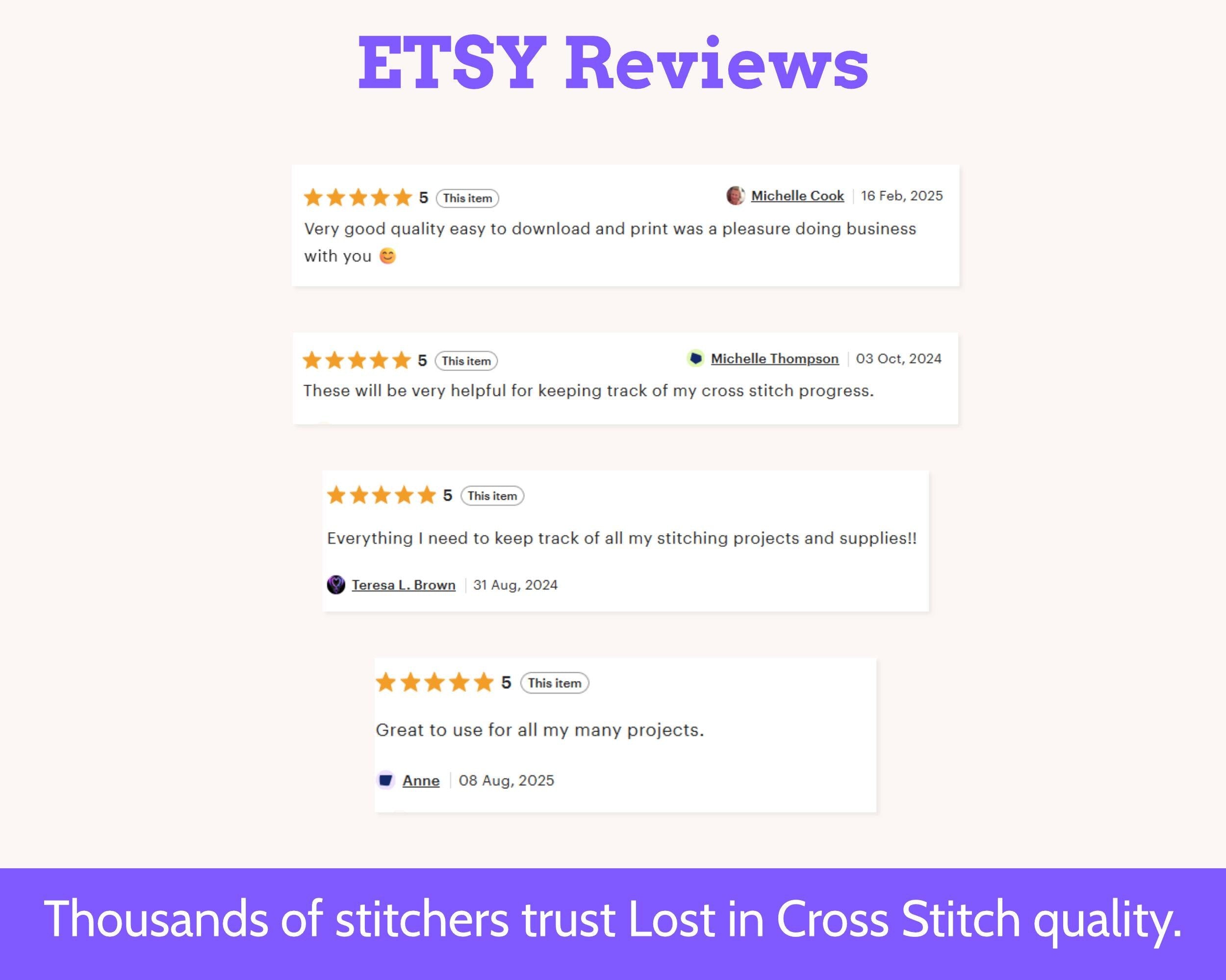 Cross Stitch Embroidery Project Bag Cards Printable PDF