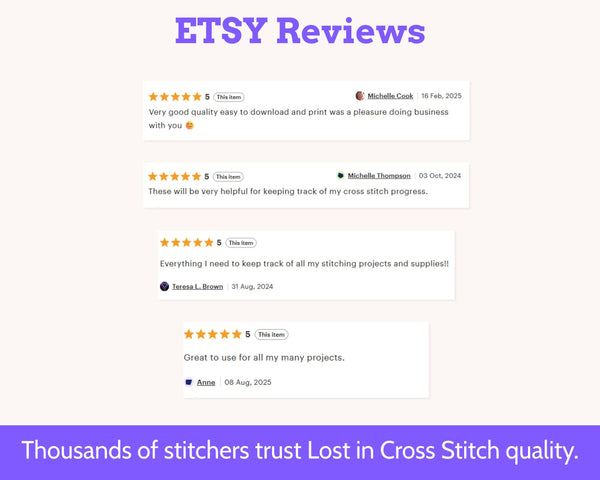 Cross Stitch Embroidery Project Bag Cards Printable PDF