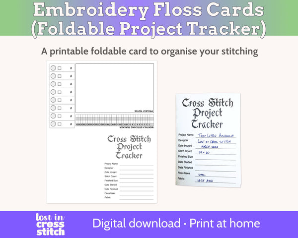Foldable Cross Stitch Project Card with Built-in Floss Drops and Tracker PDF