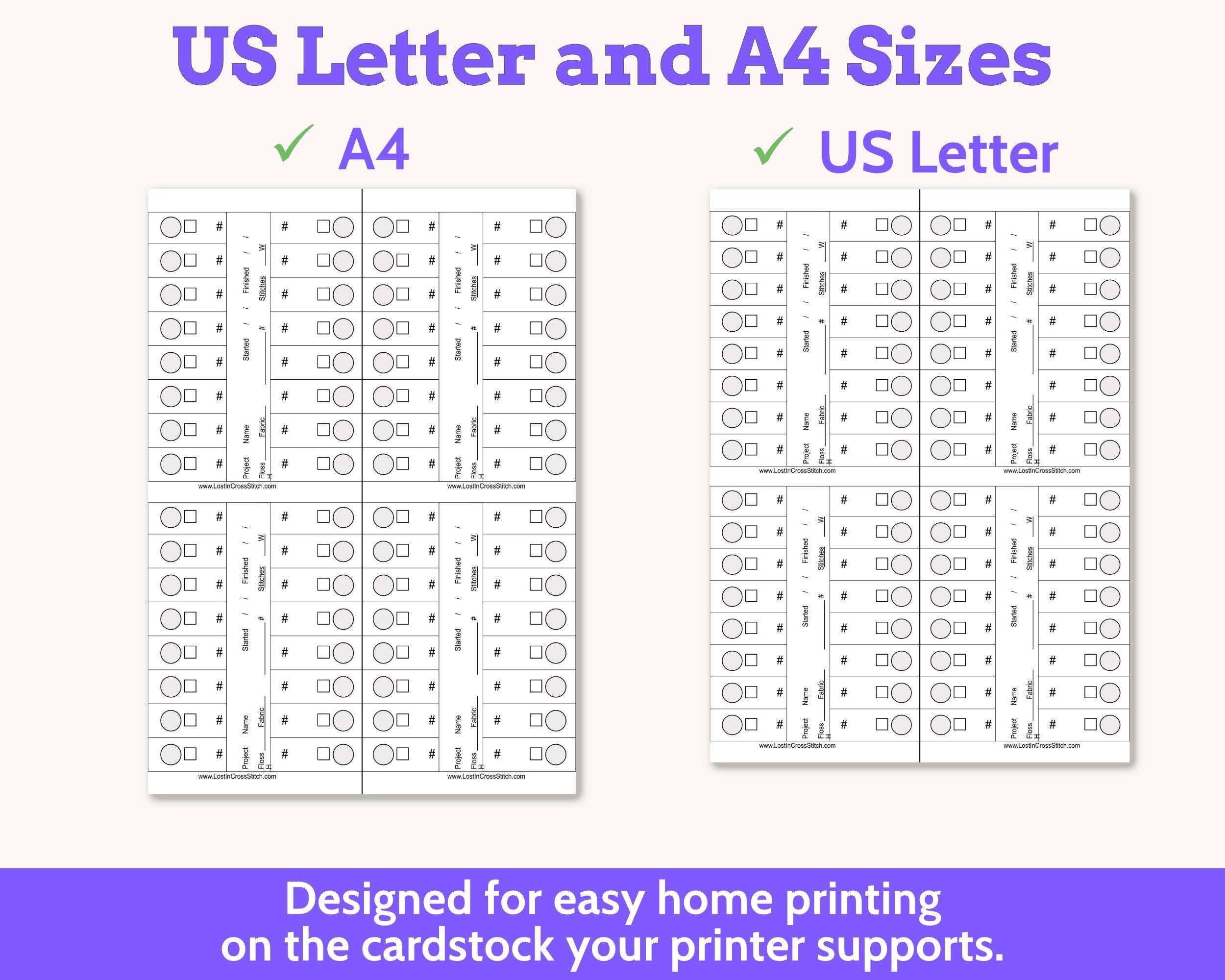 Cross Stitch Project Floss Organisation Cards PDF, Medium (4 per page)