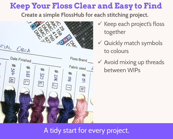 Cross Stitch Project Floss Organisation Cards PDF, Quick Stitch (6 per page)