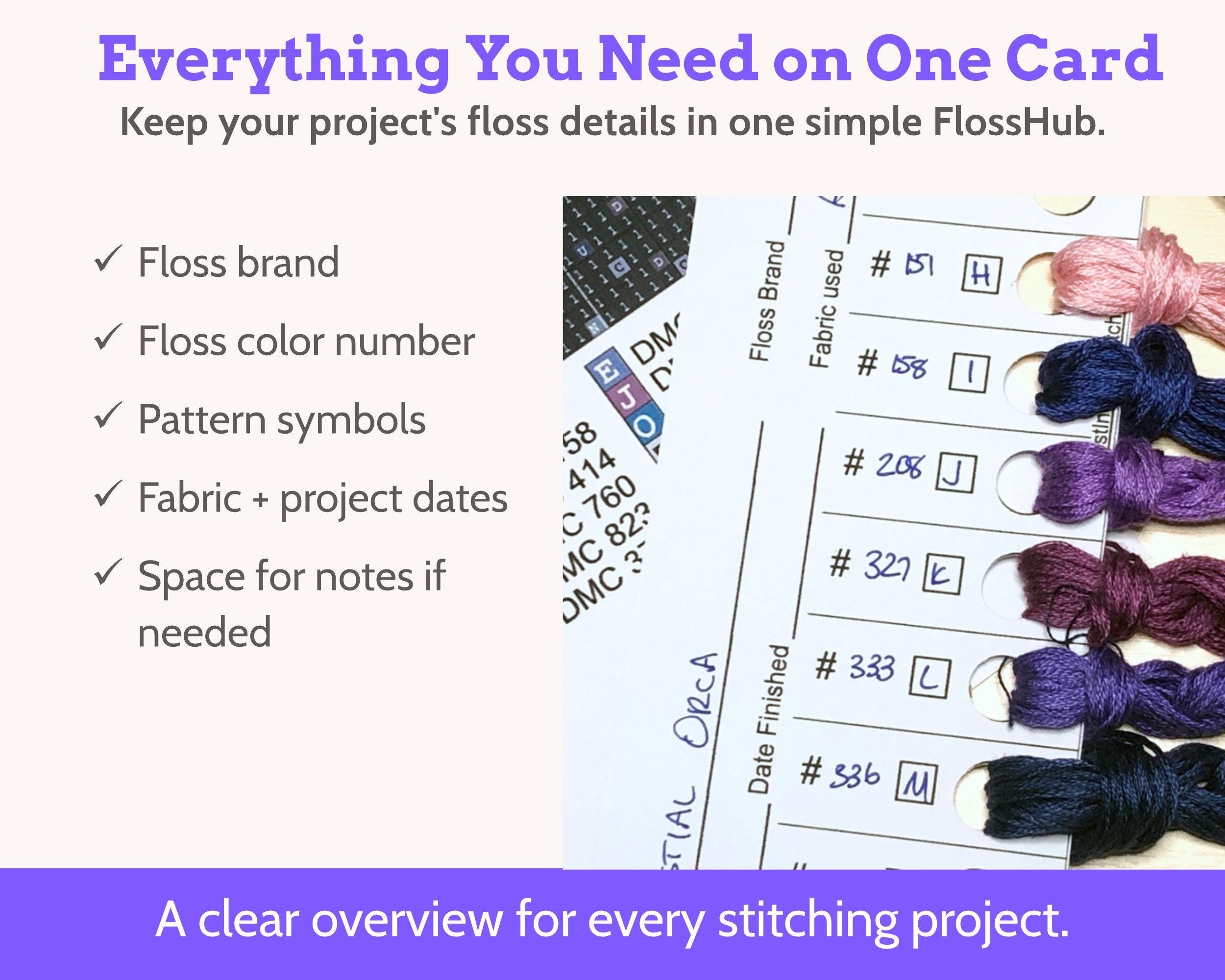 Cross Stitch Project Floss Organisation Cards PDF, Quick Stitch (6 per page)