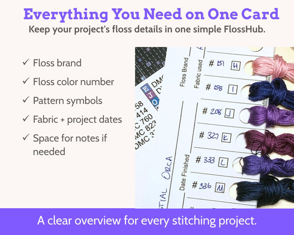 Cross Stitch Project Floss Organisation Cards PDF, Quick Stitch (6 per page)