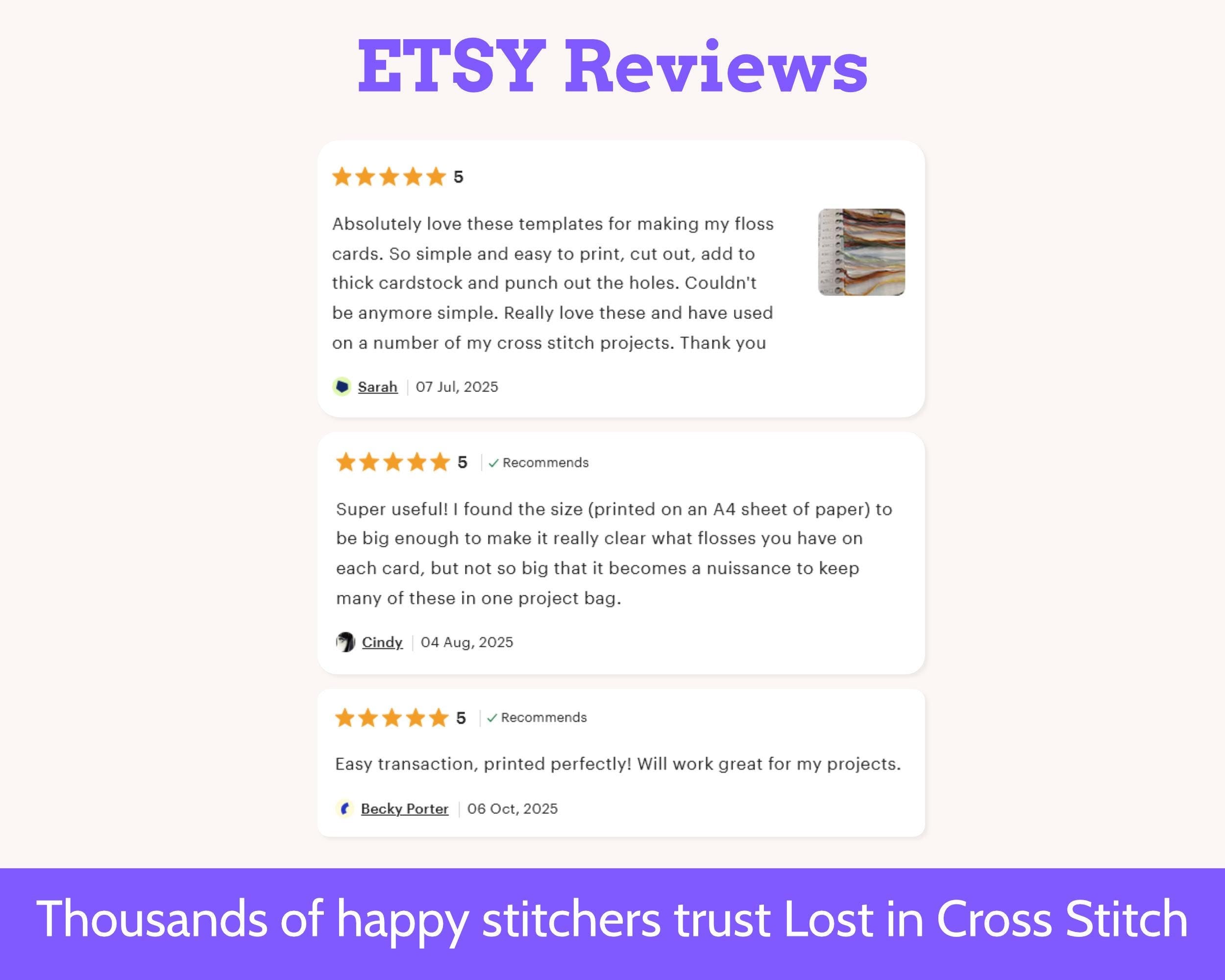 Cross Stitch Project Floss Organisation Cards PDF, Quick Stitch (6 per page)