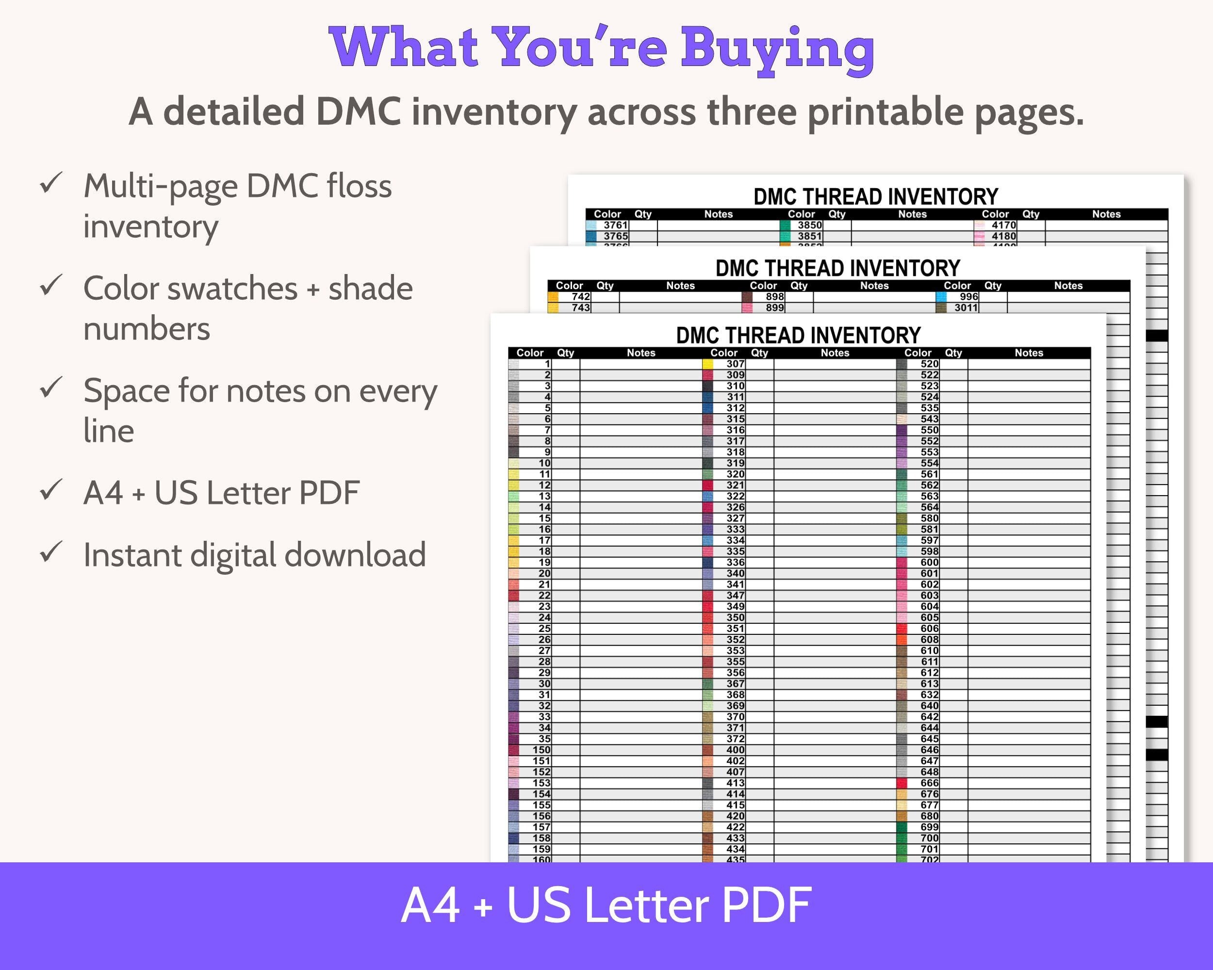 DMC Floss Multi-page Inventory Number Order Secondary image