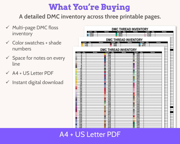 DMC Floss Multi-page Inventory Number Order