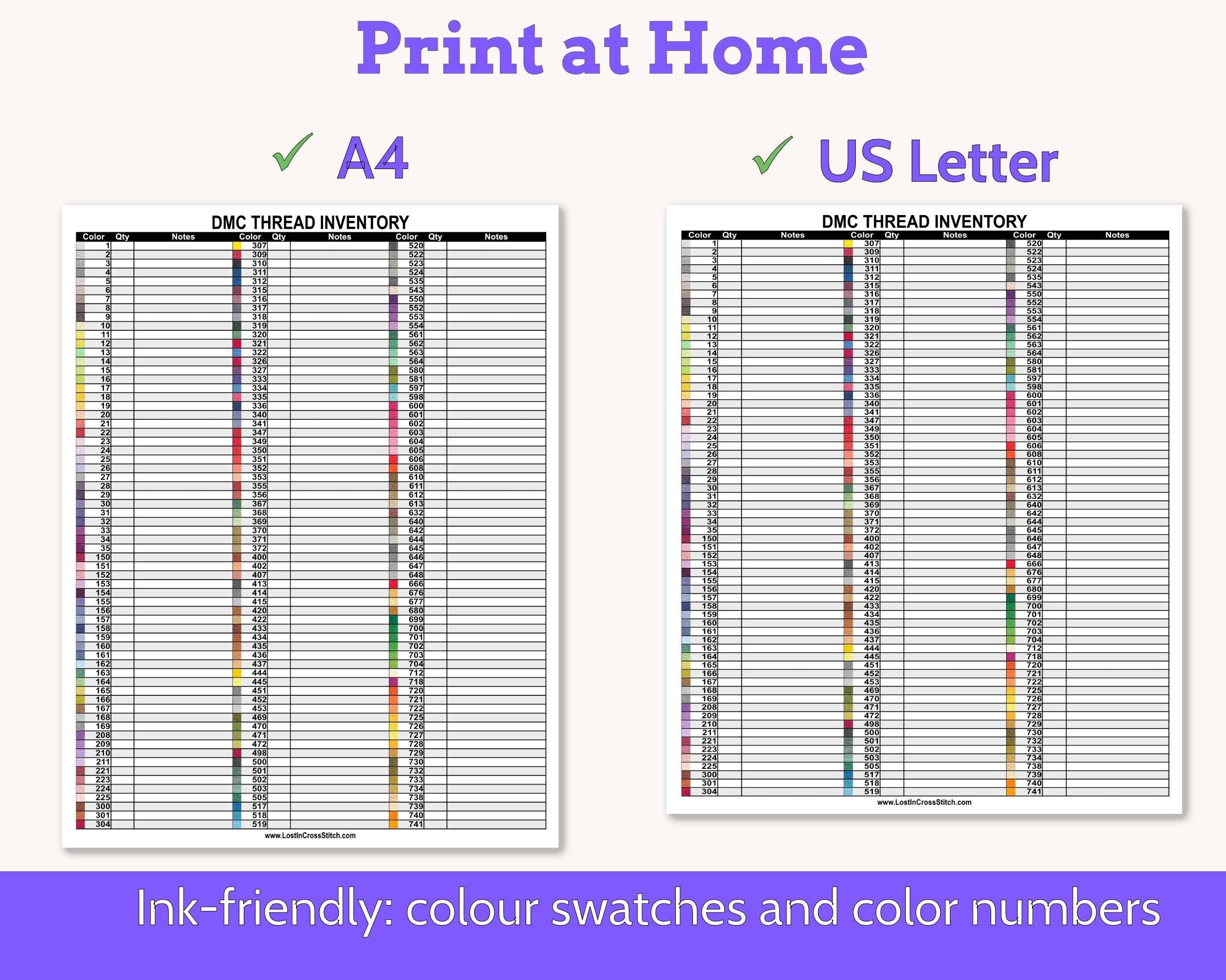 DMC Floss Color Chart Inventory for Cross Stitch and Embroidery Floss, Multi-page Organizer with Notes