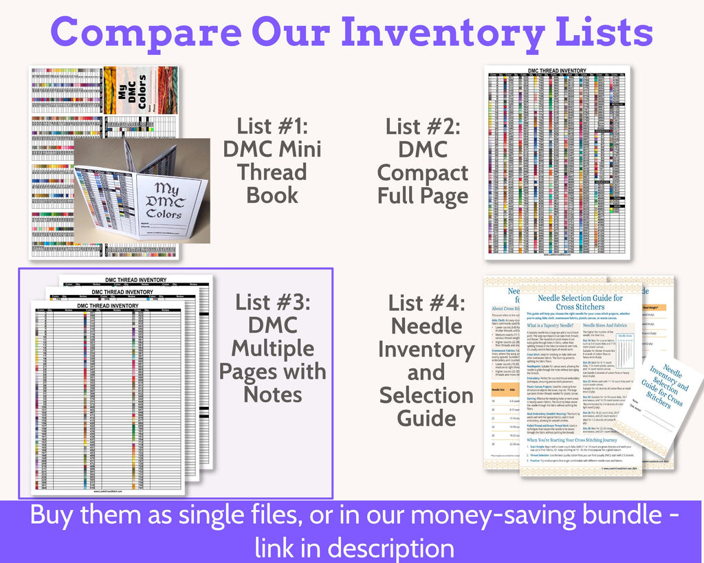 DMC Floss Color Chart Inventory for Cross Stitch and Embroidery Floss, Multi-page Organizer with Notes