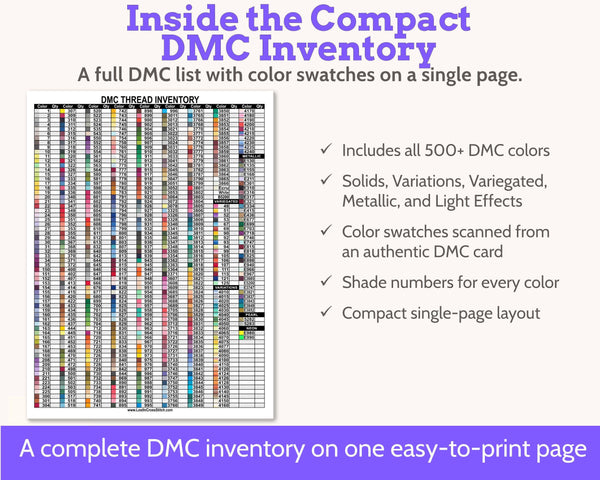 DMC Number Order Floss Inventory PDF, Single Page
