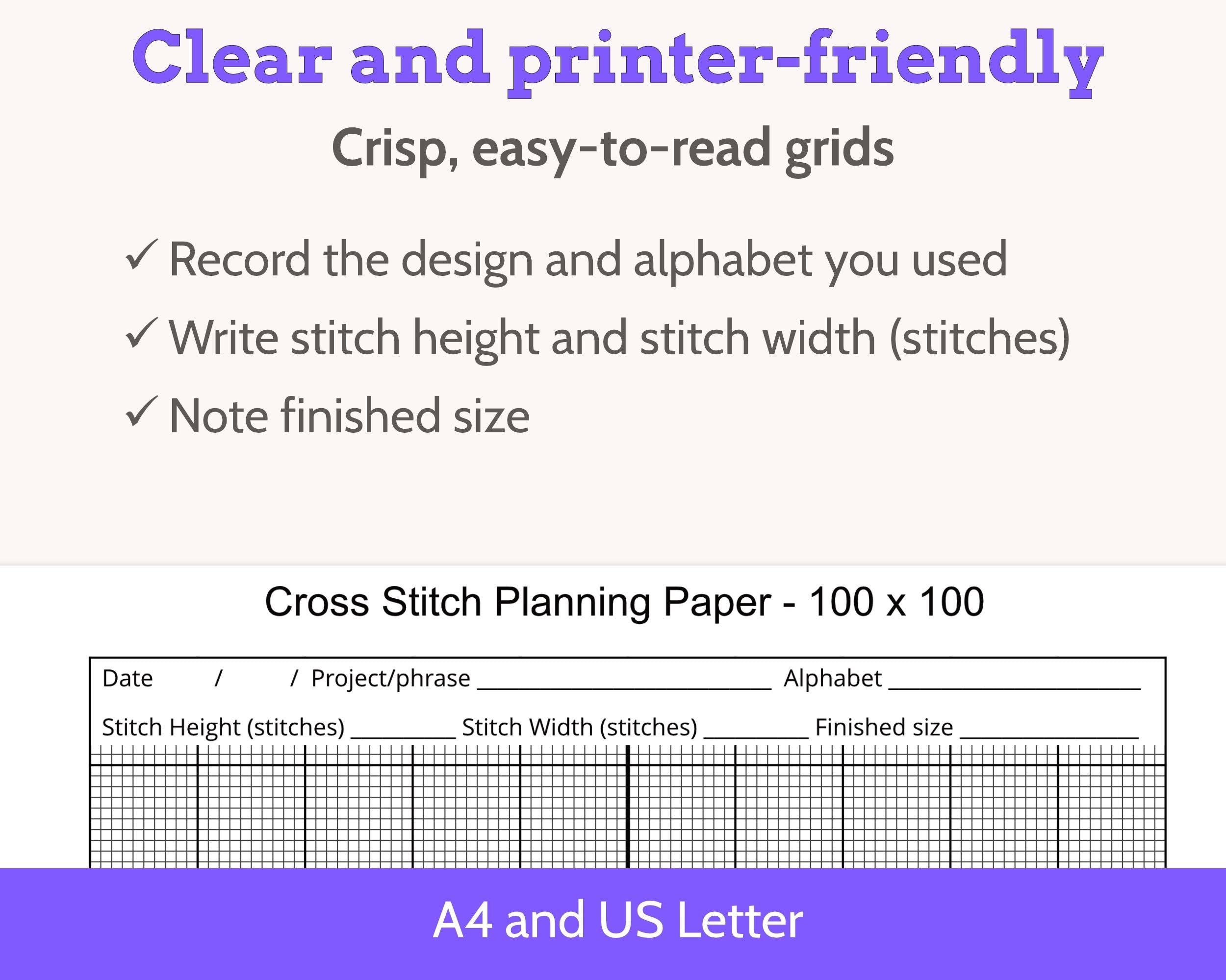 Cross Stitch Planning Graph Paper, Instant Digital PDF Download