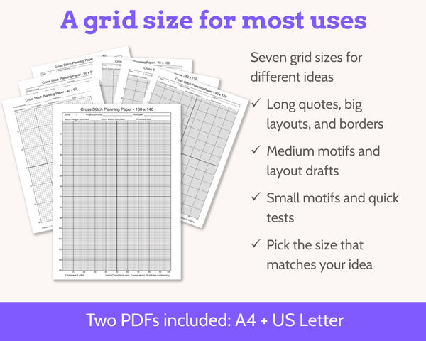 Cross Stitch Planning Graph Paper, Instant Digital PDF Download